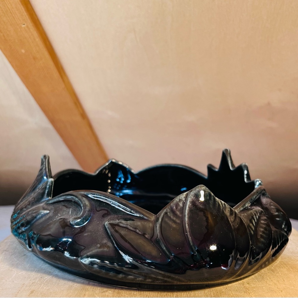 Vintage Black and Gray Glazed Ceramic Pottery Dish - Picture 3 of 7
